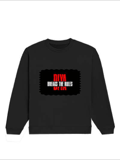 Oversized Sweatshirt | Roomy Relaxed Fit | 400 GSM Cotton Blend | Pre-Shrunk Drop Shoulder | Unisex Adult | Personalized | DTF | Bold | Defiance | Everyday | Assertive | Breaks The Rules - front - Black - mockup 1