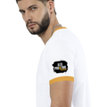 Ringer T-shirt | Unisex | DTG Print | Contrast Trim | Men's, Women's | Personalized | DTG | Grunge | Positive Affirmations | Energy | Everyday | Uplifting - left sleeve - Mustard yellow off white - mockup 5