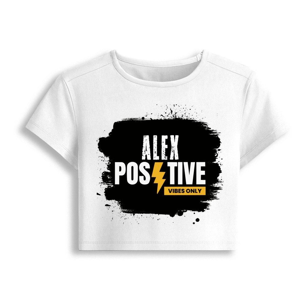 Female Baby Tee | Cropped Fit, Gen Z | 95% Cotton 5% Spandex, DTG | Stretchable, Breathable, Pre-Shrunk | Women | Personalized | DTG | Grunge | Positive Affirmations | Energy | Everyday | Uplifting - front - White - mockup 1