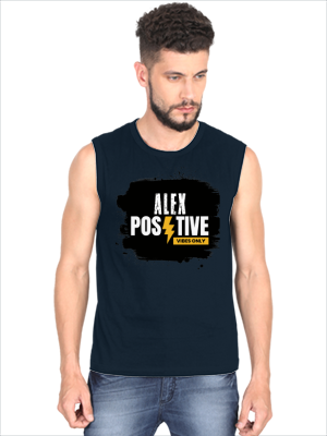 Men's Sleeveless T-Shirt | Regular Fit | 180 GSM Bio-Washed Cotton | Pre-Shrunk, Double Stitched | Men | Personalized | DTF | Grunge | Positive Affirmations | Energy | Everyday | Uplifting - front - Navy Blue - mockup 1