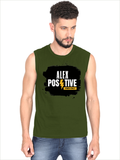 Men's Sleeveless T-Shirt | Regular Fit | 180 GSM Bio-Washed Cotton | Pre-Shrunk, Double Stitched | Men | Personalized | DTF | Grunge | Positive Affirmations | Energy | Everyday | Uplifting - front - Olive Green - mockup 1