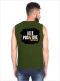 Men's Sleeveless T-Shirt | Regular Fit | 180 GSM Bio-Washed Cotton | Pre-Shrunk, Double Stitched | Men | Personalized | DTF | Grunge | Positive Affirmations | Energy | Everyday | Uplifting - back - Olive Green - mockup 2