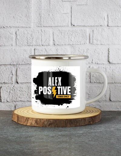 White Enamel Mugs | 11 Oz | Enamel Coated Stainless Steel | Dishwasher Safe, Shatterproof | Unisex | Personalized | Grunge | Positive Affirmations | Energy | Everyday | Uplifting - front - mockup 1