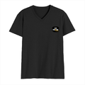 Men's V-Neck T-Shirt | Regular Fit | 180 GSM Bio-Washed Cotton | DTG Print | Durable | Personalized | DTG | Grunge | Positive Affirmations | Energy | Everyday | Uplifting - left pocket - Black - mockup 3