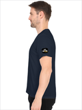 Male V Neck T-Shirt | Regular Fit | 180 GSM Bio-Washed Cotton | DTF Print | Double Stitched, Pre-Shrunk | Men | Personalized | DTF | Grunge | Positive Affirmations | Energy | Everyday | Uplifting - right sleeve - Navy Blue - mockup 6
