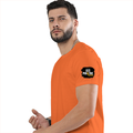Female Classic Crew T-Shirt | Women's Regular Fit | 180 GSM Bio-Washed Cotton | Double Stitched, Pre-Shrunk | Personalized | DTG | Grunge | Positive Affirmations | Energy | Everyday | Uplifting - left sleeve - Orange - mockup 5