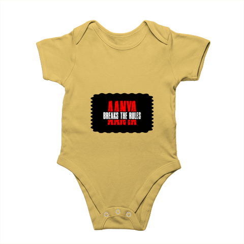 Baby Romper | 0-12 Months Regular Fit | 180 GSM Bio-Washed Cotton Blend | Double Stitched, Pre-Shrunk | Unisex | Personalized | DTF | Grunge | Rebellion | Individuality | Everyday | Assertive | Breaks The Rules - front - Yellow - mockup 1