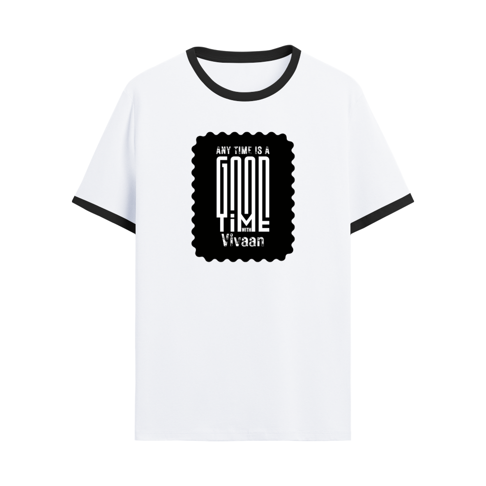 Ringer T-shirt | Unisex Regular Fit | 100% Cotton DTF/DTG | Contrast Rib Neck Bio Washed Pre-Shrunk | Adults | Personalized | DTF | Typographic | Friendship | Companionship | Everyday | Positive - front - Black White - mockup 1