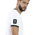 Ringer T-shirt | Unisex Regular Fit | 100% Cotton DTF/DTG | Contrast Rib Neck Bio Washed Pre-Shrunk | Adults | Personalized | DTF | Typographic | Friendship | Companionship | Everyday | Positive - right sleeve - Black White - mockup 6