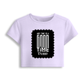 Female Baby Tee | Cropped Fit, Gen Z | 95% Cotton 5% Spandex, DTG | Stretchable, Breathable, Pre-Shrunk | Women | Personalized | DTG | Typographic | Friendship | Companionship | Everyday | Positive - front - Lavender - mockup 1