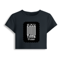 Female Baby Tee | Cropped Fit, Gen Z | 95% Cotton 5% Spandex, DTG | Stretchable, Breathable, Pre-Shrunk | Women | Personalized | DTG | Typographic | Friendship | Companionship | Everyday | Positive - front - Navy Blue - mockup 1