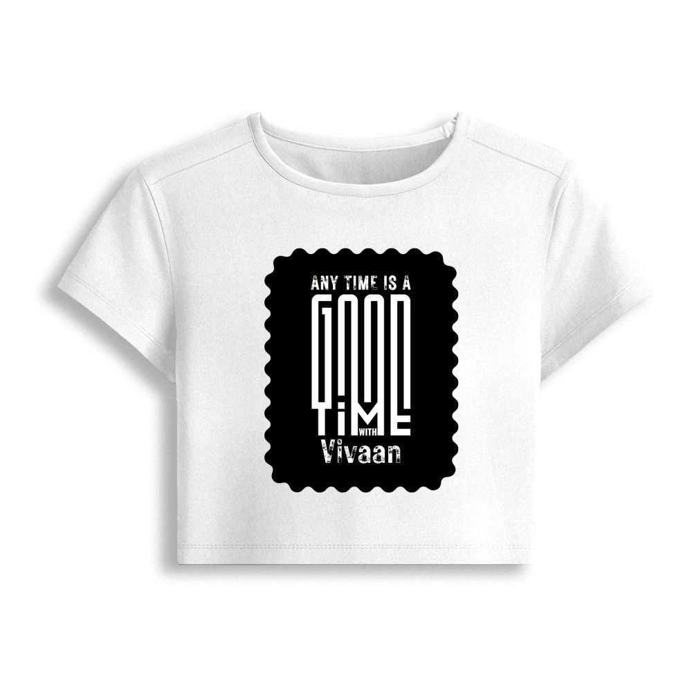Female Baby Tee | Cropped Fit, Gen Z | 95% Cotton 5% Spandex, DTG | Stretchable, Breathable, Pre-Shrunk | Women | Personalized | DTG | Typographic | Friendship | Companionship | Everyday | Positive - front - White - mockup 1