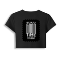 Female Baby Tee | Cropped Fit, Gen Z | 95% Cotton 5% Spandex, DTG | Stretchable, Breathable, Pre-Shrunk | Women | Personalized | DTG | Typographic | Friendship | Companionship | Everyday | Positive - back - Black - mockup 2
