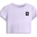 Female Baby Tee | Cropped Fit, Gen Z | 95% Cotton 5% Spandex, DTG | Stretchable, Breathable, Pre-Shrunk | Women | Personalized | DTG | Typographic | Friendship | Companionship | Everyday | Positive - left pocket - Lavender - mockup 3