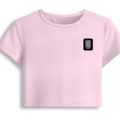 Female Baby Tee | Cropped Fit, Gen Z | 95% Cotton 5% Spandex, DTG | Stretchable, Breathable, Pre-Shrunk | Women | Personalized | DTG | Typographic | Friendship | Companionship | Everyday | Positive - left pocket - Light Baby Pink - mockup 3