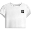 Female Baby Tee | Cropped Fit, Gen Z | 95% Cotton 5% Spandex, DTG | Stretchable, Breathable, Pre-Shrunk | Women | Personalized | DTG | Typographic | Friendship | Companionship | Everyday | Positive - left pocket - White - mockup 3