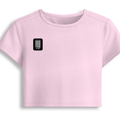 Female Baby Tee | Cropped Fit, Gen Z | 95% Cotton 5% Spandex, DTG | Stretchable, Breathable, Pre-Shrunk | Women | Personalized | DTG | Typographic | Friendship | Companionship | Everyday | Positive - right pocket - Light Baby Pink - mockup 4