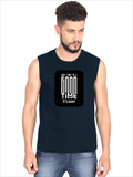Men's Sleeveless T-Shirt | Regular Fit | 180 GSM Bio-Washed Cotton DTG | Pre-Shrunk, Double Stitched | For Gym & Casual Wear | Personalized | DTG | Typographic | Friendship | Companionship | Everyday | Positive - front - Navy Blue - mockup 1