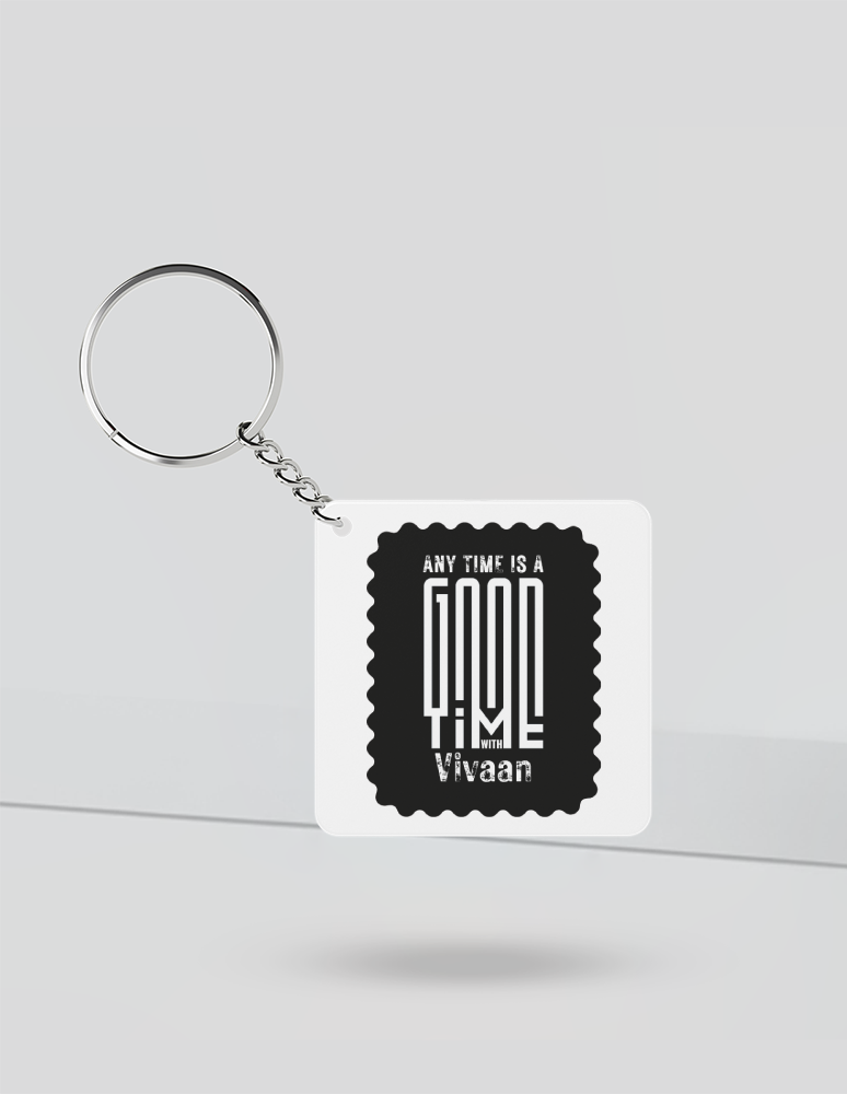 Keychain | Rectangle, Square, Slim Options | Acrylic UV Printed | Fade-Proof, Glossy Finish | Unisex | Personalized | Typographic | Friendship | Companionship | Everyday | Positive - front_Square - Square - White - mockup 1
