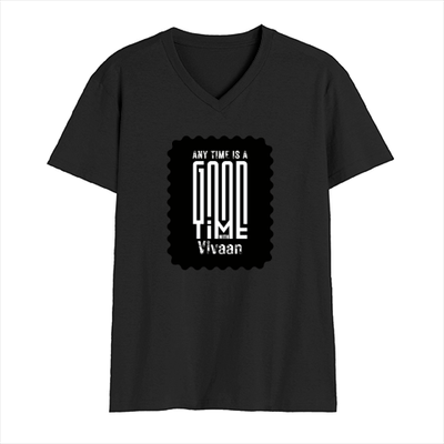 Men's V-Neck T-Shirt | Regular Fit | 180 GSM Bio-Washed Cotton | DTG Print | Durable | Personalized | DTG | Typographic | Friendship | Companionship | Everyday | Positive - front - Black - mockup 1