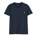 Men's V-Neck T-Shirt | Regular Fit | 180 GSM Bio-Washed Cotton | DTG Print | Durable | Personalized | DTG | Typographic | Friendship | Companionship | Everyday | Positive - left pocket - Navy Blue - mockup 3
