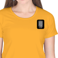 Women's Classic Crew T-Shirt | Regular Fit | 180 GSM Bio-Washed Cotton | DTF Print Ready | Double Stitched, Pre-Shrunk | Personalized | DTF | Typographic | Friendship | Companionship | Everyday | Positive - left pocket - Golden Yellow - mockup 3