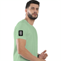 Men's Classic Crew T-Shirt | Regular Fit | 180 GSM Bio-Washed Cotton | DTF Print Ready | Pre-Shrunk, Durable | Personalized | DTF | Typographic | Friendship | Companionship | Everyday | Positive - right sleeve - Jade - mockup 6