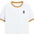 Ringer T-shirt | Unisex Regular Fit | 100% Cotton DTF/DTG | Contrast Rib Neck Bio Washed Pre-Shrunk | Adults | Personalized | DTF | Typographic | Design | Everyday | Confident - left pocket - Mustard yellow off white - mockup 3