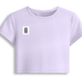 Female Baby Tee | Cropped Fit, Gen Z | 95% Cotton 5% Spandex, DTG | Stretchable, Breathable, Pre-Shrunk | Women | Personalized | DTG | Typographic | Design | Everyday | Confident - right pocket - Lavender - mockup 4