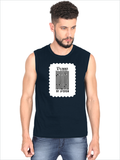 Men's Sleeveless T-Shirt | Regular Fit | 180 GSM Bio-Washed Cotton DTG | Pre-Shrunk, Double Stitched | For Gym & Casual Wear | Personalized | DTG | Typographic | Design | Everyday | Confident - front - Navy Blue - mockup 1