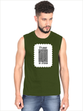 Men's Sleeveless T-Shirt | Regular Fit | 180 GSM Bio-Washed Cotton | Pre-Shrunk, Double Stitched | Men | Personalized | DTF | Typographic | Design | Everyday | Confident - front - Olive Green - mockup 1