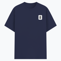 Basic T-Shirt | Unisex Fit, Sizes XS-2XL | 180 GSM Poly-Cotton Blend, DTF Ready | Bio-Wash, Silicon Finish, Durable Stitching | Adults | Personalized | DTF | Typographic | Design | Everyday | Confident - left pocket - Navy Blue - mockup 3