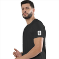 Basic T-Shirt | Unisex Fit, Sizes XS-2XL | 180 GSM Poly-Cotton Blend, DTF Ready | Bio-Wash, Silicon Finish, Durable Stitching | Adults | Personalized | DTF | Typographic | Design | Everyday | Confident - left sleeve - Black - mockup 5