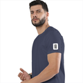 Basic T-Shirt | Unisex Fit, Sizes XS-2XL | 180 GSM Poly-Cotton Blend, DTF Ready | Bio-Wash, Silicon Finish, Durable Stitching | Adults | Personalized | DTF | Typographic | Design | Everyday | Confident - left sleeve - Navy Blue - mockup 5