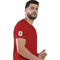 Basic T-Shirt | Unisex Fit, Sizes XS-2XL | 180 GSM Poly-Cotton Blend, DTF Ready | Bio-Wash, Silicon Finish, Durable Stitching | Adults | Personalized | DTF | Typographic | Design | Everyday | Confident - right sleeve - Red - mockup 6